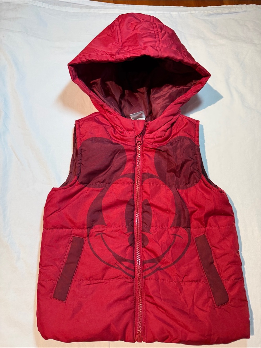 Disney Red Full Zip Hooded Mickey Mouse Puffer Vest